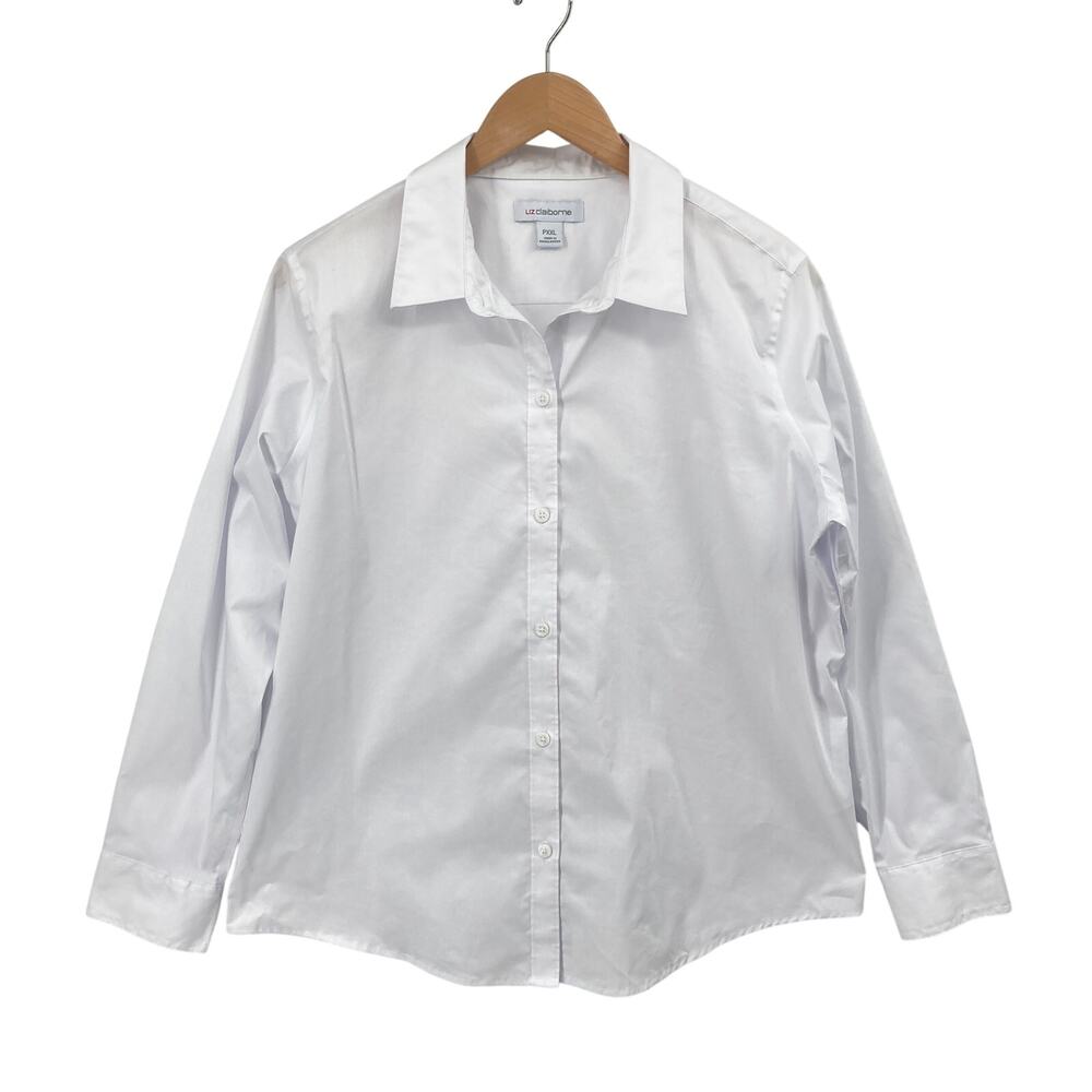 Liz Claiborne Womens PXXL Petite White Button Down Shirt Cotton Blend Career